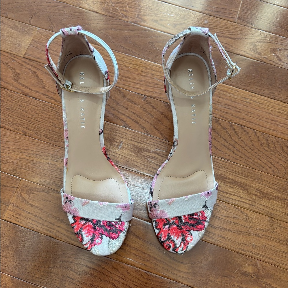 Kelly & Katie Tan Strappy Heel with Floral Embroidery - Picture 2 of 5